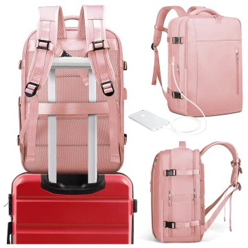 Bange Wasserdichter Rucksack für Laptops bis 15,6 Zoll, 46 x 31,5 x 20 cm, ideal für Stadt, Reisen, Arbeit und Flugreisen, mit USB-Anschluss, Pink