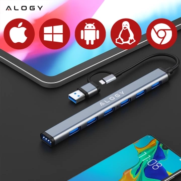 Hub 7w1 USB-C z USB 3.0 do 7x USB-A (1x3.0 + 6x2.0) – Alogy MultiHub™ Do Notebooka Laptopa