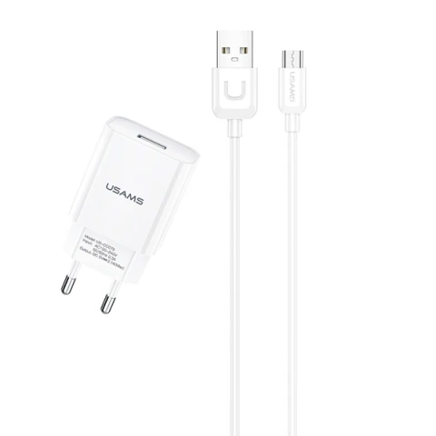 USAMS Ładowarka sieciowa 1x USB T21 micro USB biały/white 2,1A Fast Charging T21OCMC01
