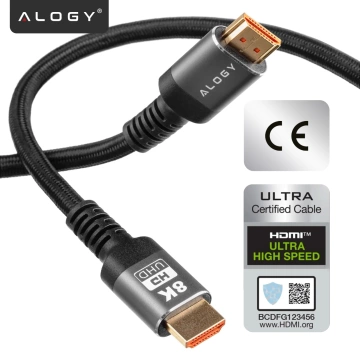 Kabel HDMI 2.1 Alogy 2m 4K 8K PREMIUM MIEDŹ ULTRA High Speed 60Hz 48GBps Czarny