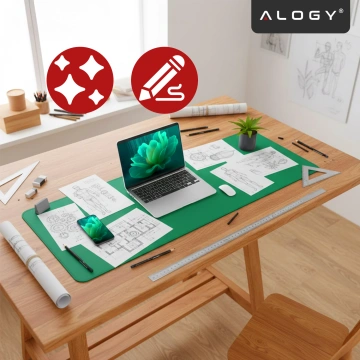 Podkładka na biurko 90×45 cm – antypoślizgowa mata ochronna z eleganckiej ekoskóry PU, pod mysz i klawiaturę, stylowa i trwała – Alogy WorkMat™ Zielona