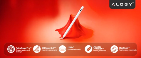 Rysik do Apple iPad Alogy Pencil z funkcją Palm Rejection Tilt Magnetyczny USB-C + zapasowa końcówka Biały