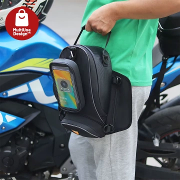 Motorradtasche mit abnehmbarer Handyhülle, wasserdichte Motorradtasche mit Fächern und Tankhalterung, geräumig und robust, MotoRider™ – Schwarz