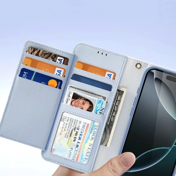 Etui skórzane do iPhone 16 Pro Max Dux Ducis Lawa z portfelem MagSafe Błękitne
