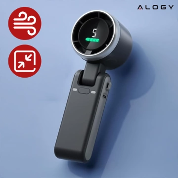 Wiatrak Mini wentylator Cyrkulator powietrza Alogy SmartFan™ Neck wiatraczek ręczny biurkowy z paskiem na szyję wyświetlacz LED 3600mAh Czarny