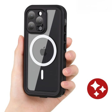 Hülle für iPhone 15 wasserdicht Mag Safe Case gepanzertes wasserdichtes Gehäuse schwarz und grau