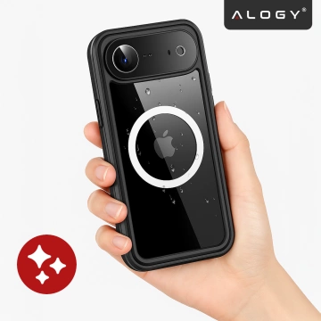 Etui Wodoodporne do Apple iPhone 17 Air 6,6", Pancerna Obudowa 360° z Przezroczystym Tyłem, Kompatybilna z MagSafe, Alogy HydroArmor™ IP68 Case – Czarne