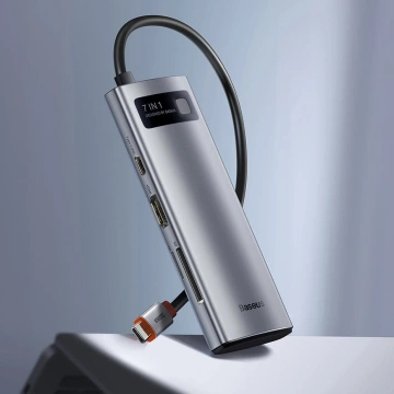 Baseus Metal Gleam Series multifunktionaler USB HUB 7in1 Typ C HDMI TF PD Kartenleser grau (WKWG020113)