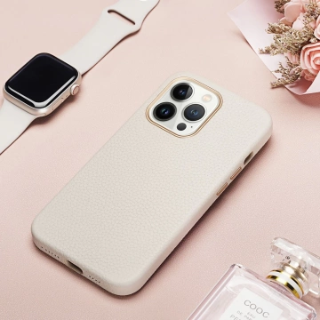 Dux Ducis Roma skórzane etui do iPhone 13 Pro Max elegancki pokrowiec z naturalnej skóry biały
