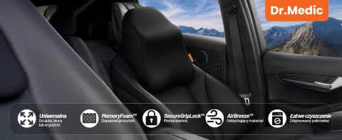 Poduszka do Samochodu pod Głowę Kark Szyję DR.MEDIC ErgoNeck™ Ergonomiczna poduszka na fotel zagłówek dla kierowcy pasażera