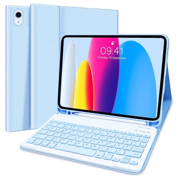 Alogy-Hülle mit Stifthalter, kabellose Tastatur für Apple iPad 11 (2025) / iPad 10.9 (2022), blaues Glas