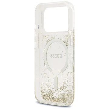 Etui Guess MagSafe do iPhone 17 Pro Resin Bottom Glitter Gold