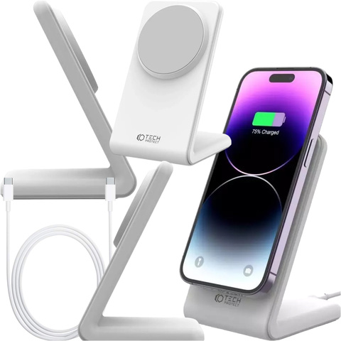 Ładowarka indukcyjna Qi Mag Safe 15W do iPhone bezprzewodowa stacja biurkowa biała