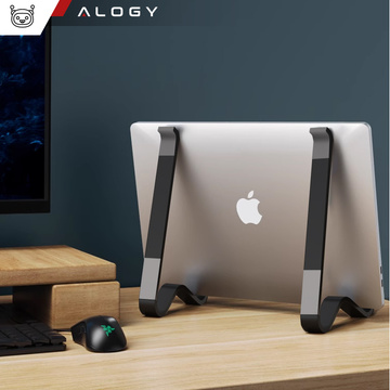 Uchwyt na laptop Macbook tablet 18" stojak podstawka składany regulowany aluminiowy na biurko 25 x 26cm Alogy Czarny