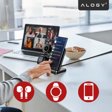 Ładowarka Bezprzewodowa Indukcyjna 3w1 Qi 3.0 Szybka do Samsung S22 S23 S24 S25 Galaxy Watch Buds Stacja czarna 