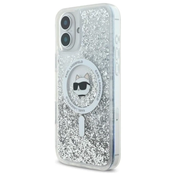 Etui Karl Lagerfeld do iPhone 16 6.1" Magsafe Hardcase Transparent Liquid Glitter Choupette Head 