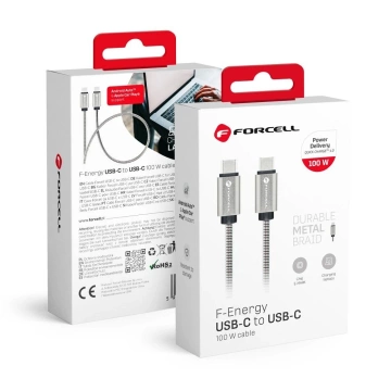 Kabel USB-C do USB-C 100W 1m Forcell Stalowy QC 4.0 PD E-Mark