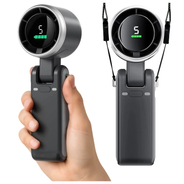 Wiatrak Mini wentylator Cyrkulator powietrza Alogy SmartFan™ Neck wiatraczek ręczny biurkowy z paskiem na szyję wyświetlacz LED 3600mAh Czarny