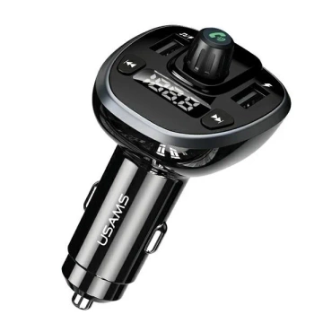  Zestaw głośnomówiący do auta USAMS C21 z transmiterem FM, Bluetooth 5.0, MP3, 2xUSB 3,4A CC115GC01 (US-CC115) czarny/black