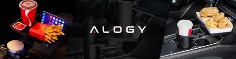 Uchwyt Samochodowy na Kubek i Butelkę Telefon z Obrotowym Stoliczkiem 360°, Mobilny Organizer 2w1, Alogy MultiUse Tray™ – Czarny