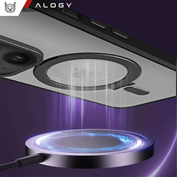 Alogy Armored Stand Ring Case Schutzhülle für MagSafe für Apple iPhone 14 Plus, schwarzes Glas