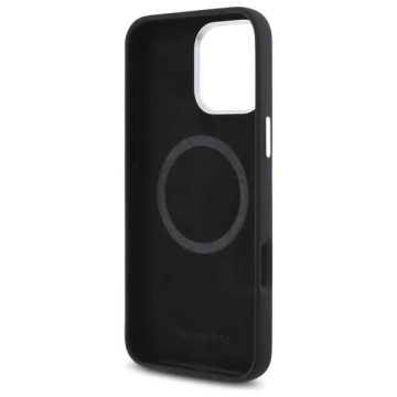 Mercedes do iPhone 16 Pro Max 6.9" Hardcase Silicone Tonal Logo Wood Pattern MagSafe Czarny
