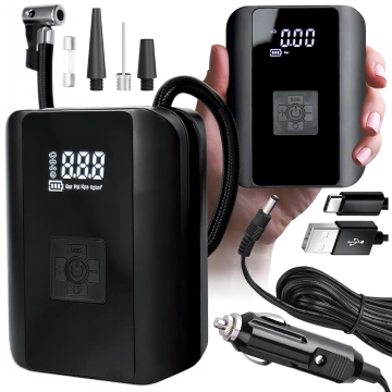 Elektrische Fahrradpumpe für Fahrräder, kabelloser Auto-Luftkompressor, tragbar mit Taschenlampe, 150 PSI Alogy Schwarz