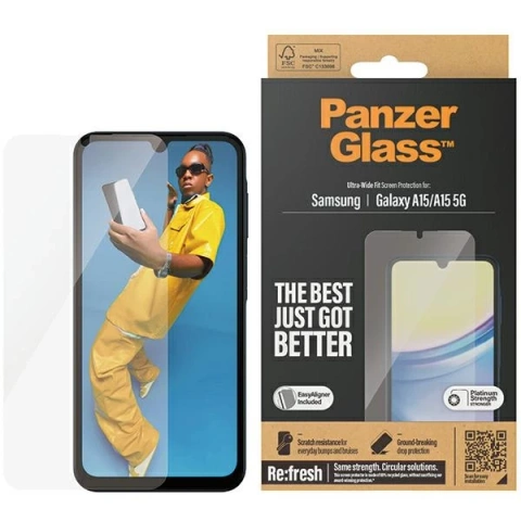 Gehärtetes Glas für Samsung Galaxy A15 5G PanzerGlass Refresh Ultra-Wide Fit EasyAligner
