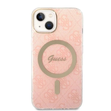 Zestaw Guess GUBPP14SH4EACSP Case Charger iPhone 14 6,1" różowy/pink Hard Case 4G Print MagSafe