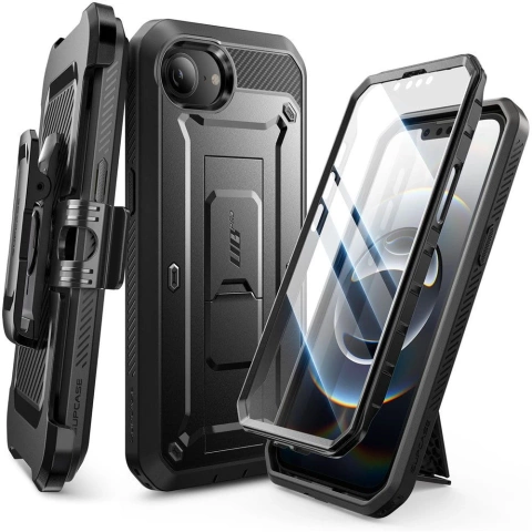 Etui Supcase Unicorn Beetle Pro iPhone 16e Schwarz mit Clip