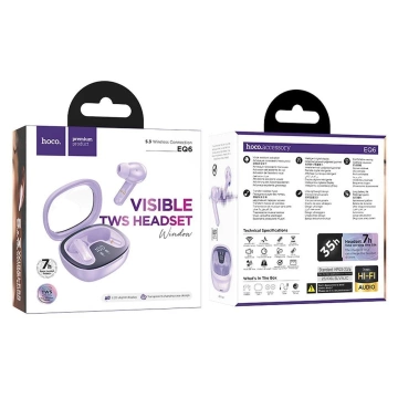 HOCO TWS EQ6 Kabellose Bluetooth-Kopfhörer-Ladehülle Lila