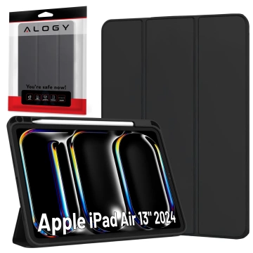 Etui ochronne z miejscem na rysik do Apple iPad Air 13" 2024/2025, iPad Pro 12.9" 2018-2022 Alogy Book Cover Case obudowa na tablet Czarne + Szkło