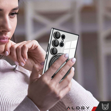 Hülle für Samsung Galaxy S24 Ultra Magnetische Hülle Ring Mag Safe Klarer Halter Magnet Alogy Schwarz Klares Glas