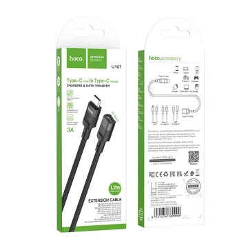 HOCO Adapter OTG Typ C (Męski) Do Typ C (Żeński) 3A U107 1,2 M Czarna