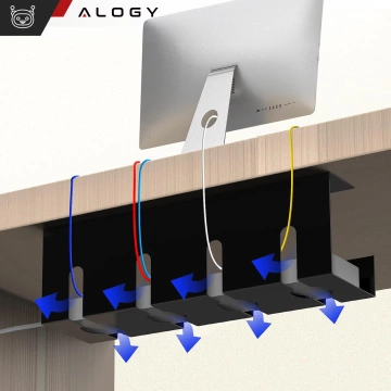 Kabel-Organizer unter der Tischplatte, Ablage für Kabel, Kabelleisten, Tischplatte, Aluminiumhalter Alogy 40 cm Schwarz