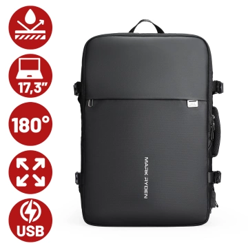 Mark Ryden 17,3"-Laptop-Rucksack, USB-Anschluss, wasserdicht, minimalistisch und geräumig (37 l), komfortabel, erweiterbar durch 180°-Öffnung, 48 × 31 × 14–25 cm – Schwarz