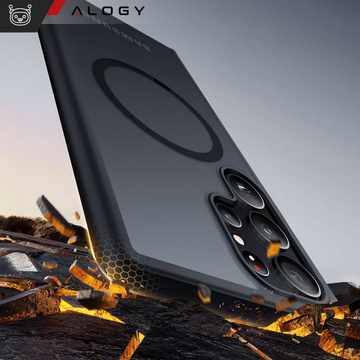 Etui do Samsung Galaxy S24 Ultra obudowa Mag Safe Case pokrowiec plecki na telefon MagMat matowe czarne + Szkło