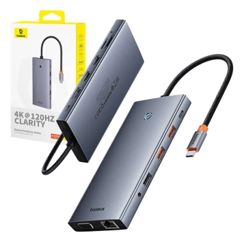 Hub 13in1 Baseus PortalJoy USB-C HDMI DP VGA C USB PD RJ45 Grau
