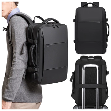 Plecak wodoodporny Bange na laptopa 15.6" miejski podróżny 47x31x15-25 cm do pracy samolotu męski damski z portem USB Czarny