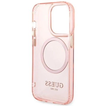Etui na telefon Guess do  iPhone 14 Pro Max 6,7" różowy/pink hard case Gold Outline Translucent MagSafe