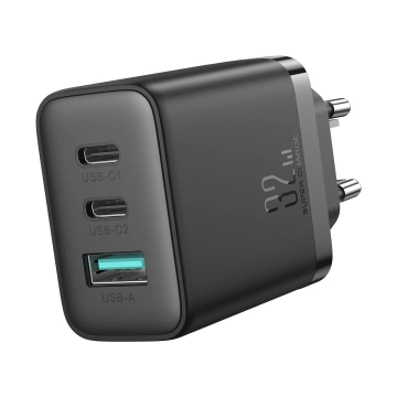 Joyroom 2x USB-C USB-A 32W Schnellladegerät - Schwarz