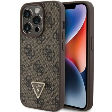 Etui Guess GUHCP15LP4TDPW für iPhone 15 Pro 6,1" braun/braunes Hardcase Leder 4G Triangle Strass