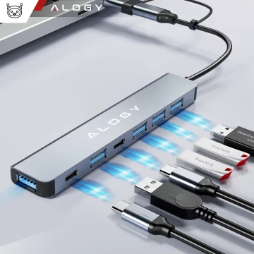 HUB-Splitter Alogy-Adapter für Computer-Laptop mit USB-C auf 3x USB-A 2.0 1x USB-A 3.0 Grau
