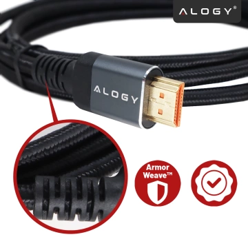 Kabel HDMI 2.1 10 m, 4K/8K Alogy Ultra High Speed™ 48 Gbps 60Hz, Premium z Pozłacanymi Końcówkami, Nylonowy Oplot, Miedziany – Czarny