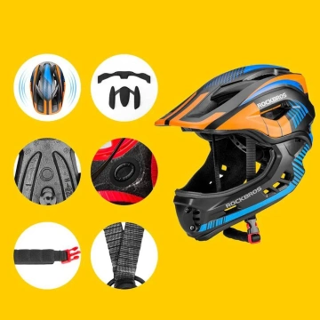 Kinderfahrradhelm mit abnehmbarem Visier Rockbros TT-32SOBL-S Größe S - Schwarz und Orange
