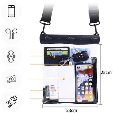 Wasserdichte Hülle für Telefon, 7,2 Zoll, Tasche mit Schultergurt, universell, groß, wasserdicht, 23 x 25 cm, Schwarz