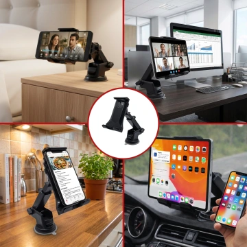 Uchwyt samochodowy na telefon i tablet – 2w1, mocny i stabilny, regulowany 4.7–11”, montaż na szybę i kokpit, pełna regulacja – Alogy DriveMount™ Premium Czarny