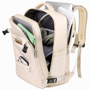 Damen-Reise-Laptop-Rucksack für Koffer, Gepäck, Flugzeug, Arbeit, Schule, 45 x 30 x 20 cm, Alogy Beige