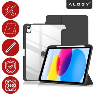 Etui Ochronne do Apple iPad 10.9" 10 Gen 2022 / iPad 11" A16 11 Gen 2025 Hybrydowe z Miejscem na Rysik, Składana Okładka z Funkcją Podstawki 2w1, Alogy HybridBook™ Case – Czarne