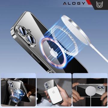 Etui MagSafe Case do Apple iPhone 16 Plus Alogy Glamour Luxury Ring obudowa czarno-przezroczyste + szkło hartowane